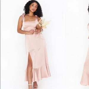 Show Me Your MuMu, Claire Midi Dress ~ Rose Gold Luxe Satin